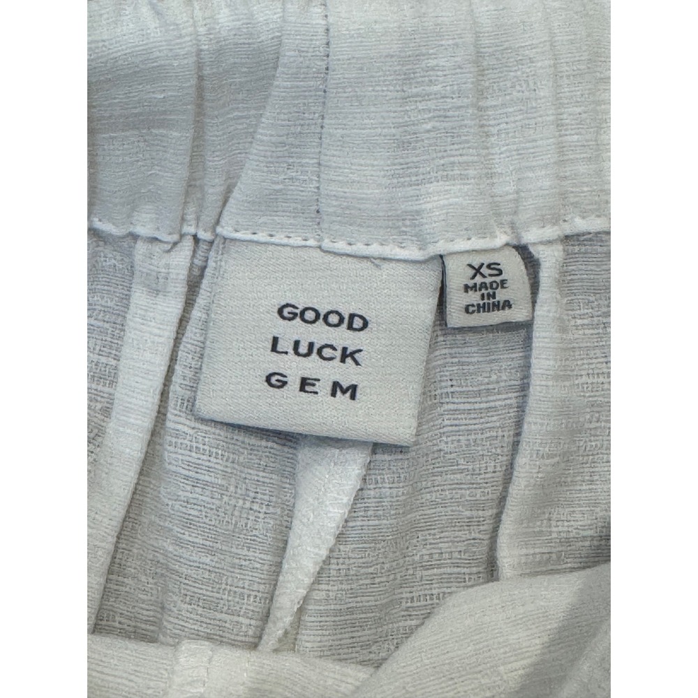 Good Luck Gem White Linen Blend Wide Leg Sailor Button Pants XS YCGP1182 - Picture 5 of 6
